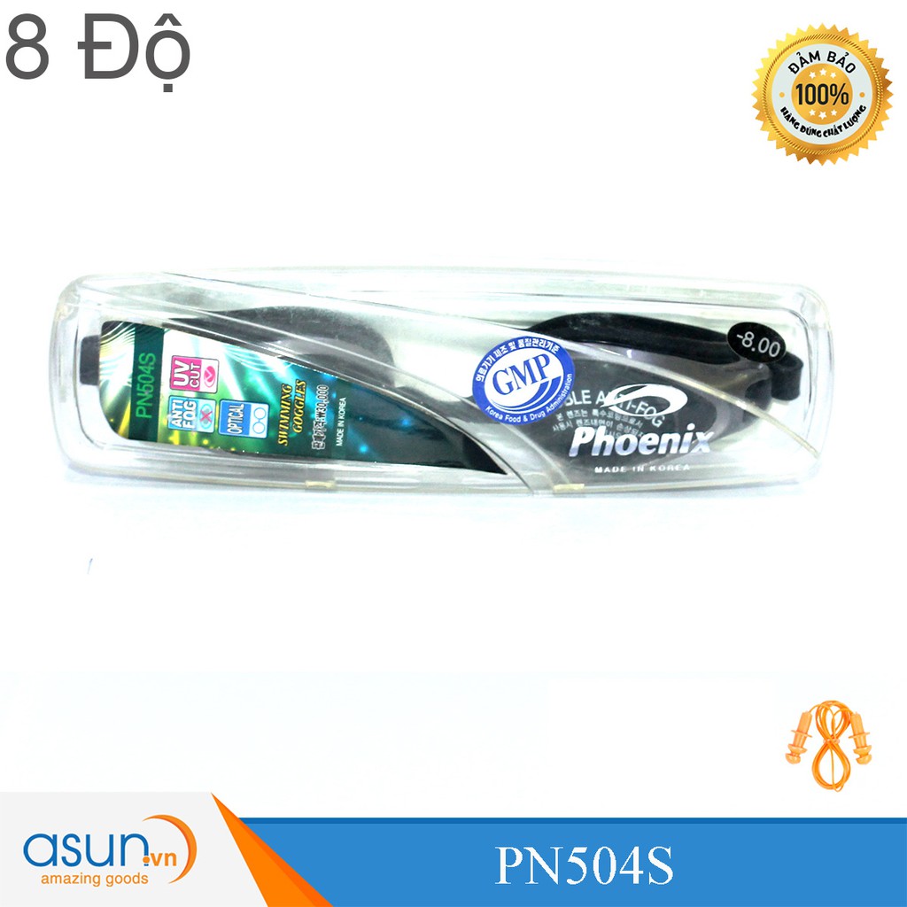 Kính Bơi Cận 8 Độ Chính Hãng Phoenix Hàn Quốc P504 8Diop Màu Đen P5048