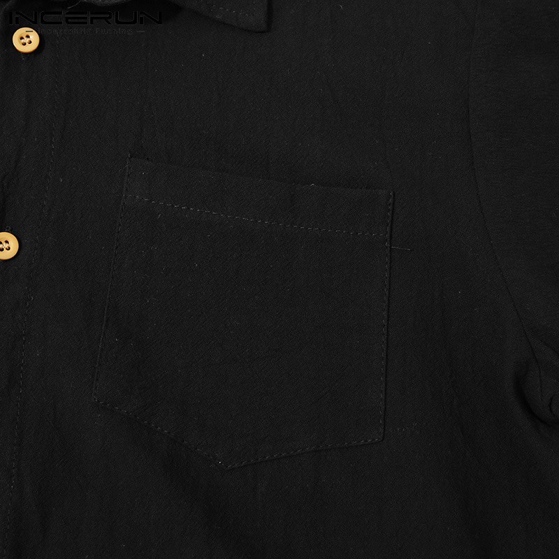 Áo sơ mi INCERUN ngắn tay cổ bẻ cotton thời trang cho nam