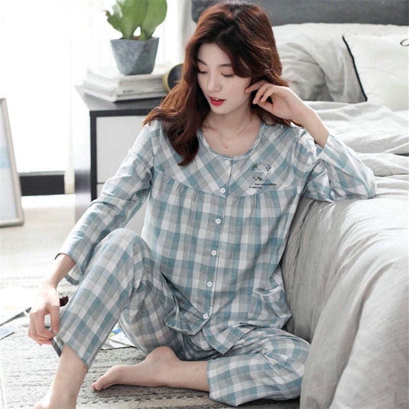 Bộ Đồ Ngủ Cotton Hai Mảnh Tay Dài Dáng Rộng Thời Trang Thu Đông Cho Nữ N4