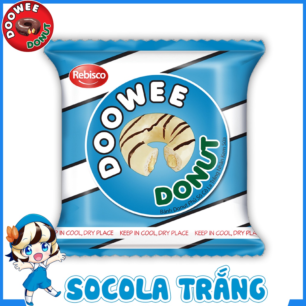 Bánh bông lan - Doowee Donut - Vị socola trắng nhân kem sữa - Combo 2 hộp - Hộp 10 cái/ 300 Gram