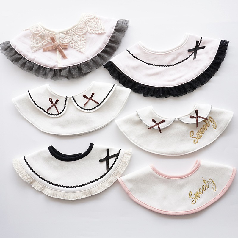 Yếm cotton hình tròn phối ren xinh xắn dành cho bé