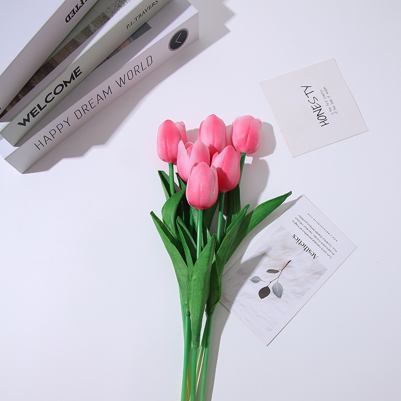 Bó Hoa Tulip Nhân Tạo Mini Bằng PU 20 Màu HGJ402 Dùng Trang Trí Nhà Cửa