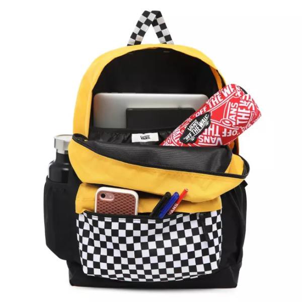 Balo thời trang đi học Van.s Sporty Realm Plus Black Yellow Caro - ba lô nam nữ unisex phối họa tiết