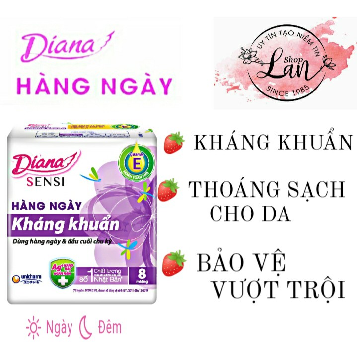 Băng vệ sinh DIANA hằng ngày mỏng, nhẹ, kháng khuẩn,siêu thoát ẩm, kiểm soát mùi hiệu quả