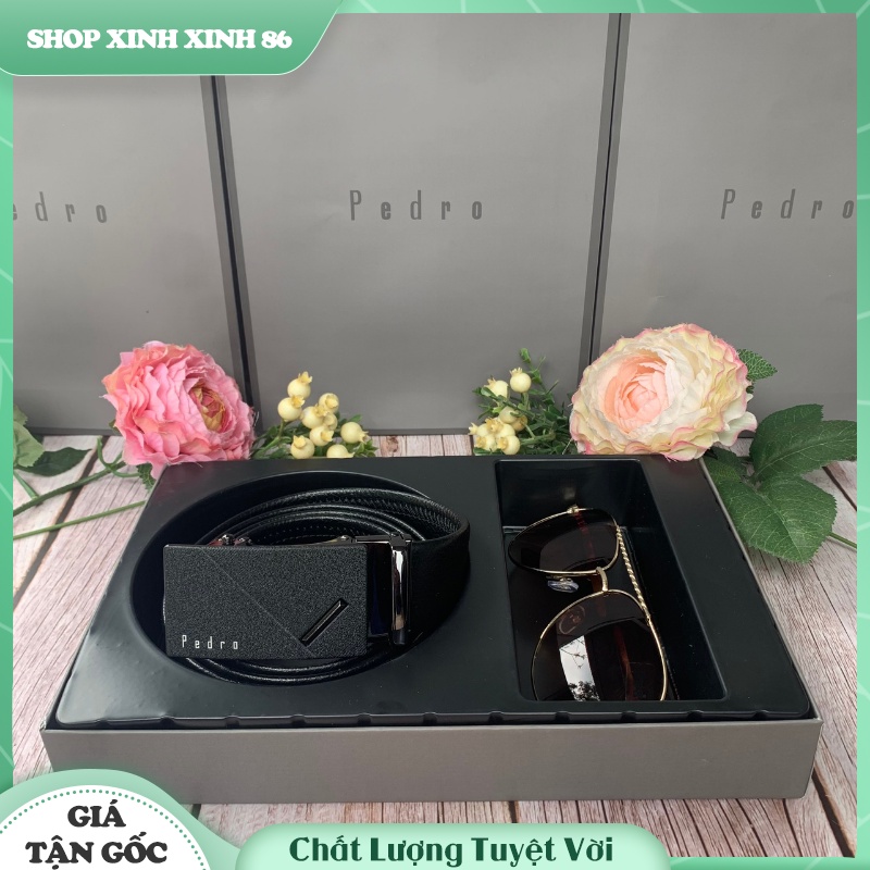 ComBo Thắt Lưng Da Predro Tặng Kèm Kính Râm Nam Cao Cấp - Dây Lưng Nam Sang Đẹp Lịch Lãm