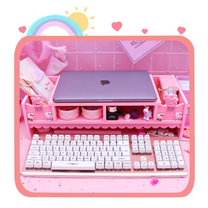 Bàn để laptop mini màu hồng PINK050 [FREESHIP] Pink Xinh Decor nhiều ngăn tiện dụng bàn gỗ pha nhựa