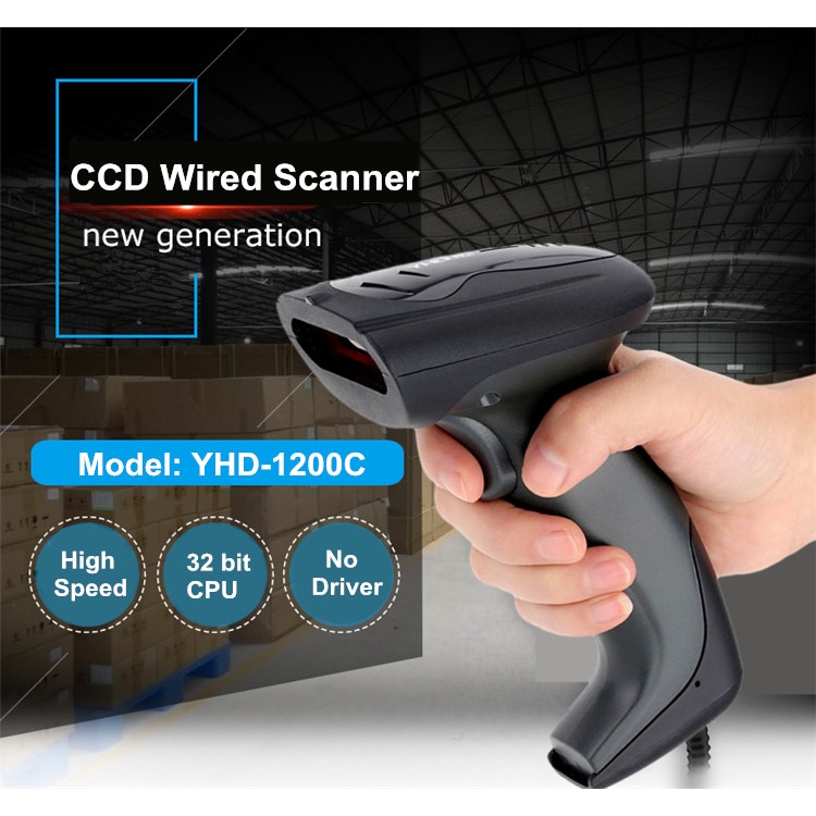 Máy quét mã vạch có dây YHD 1200C 1D, Đầu đọc mã vạch Barcode cắm dây trực tiếp dùng trên Máy tính