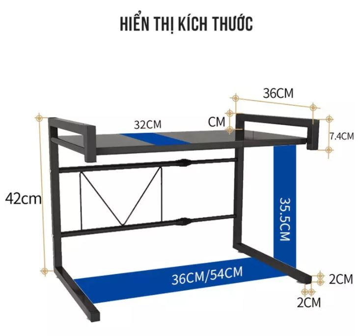 Kệ lò vi sóng 2 tầng, để được lò nướng lên trên tầng 2 tiết kiệm diện tích bếp