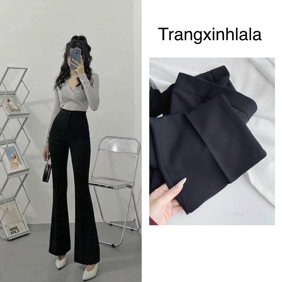 Quần Vải Nữ Ống Loe Cạp Cao Chất Tuyết Mưa Dáng Dài Siêu Tôn Dáng Phong Cách Hàn Quốc Cực Đẹp