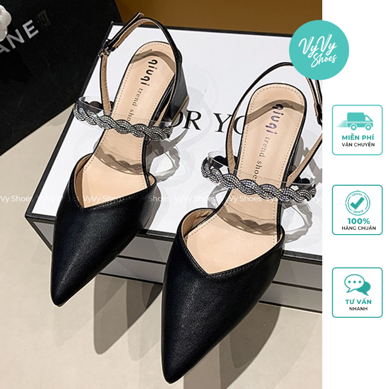 Slingback đế vuông 5 phân quai đá VyVyShoes M3