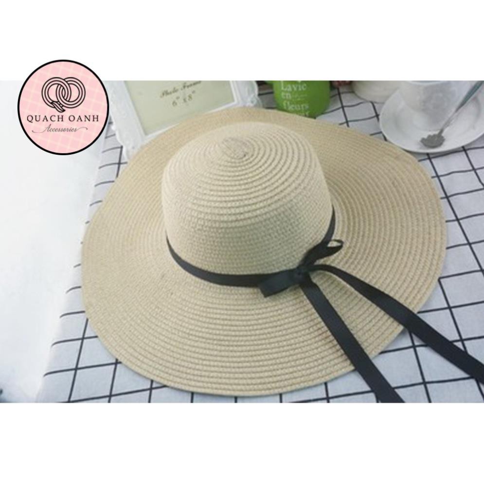 Sale lớn Mua Ngay Mũ cói mềm, nón cói đi biển nữ vành rộng dây nơ đen phong cách vintage chống nắng – MU44