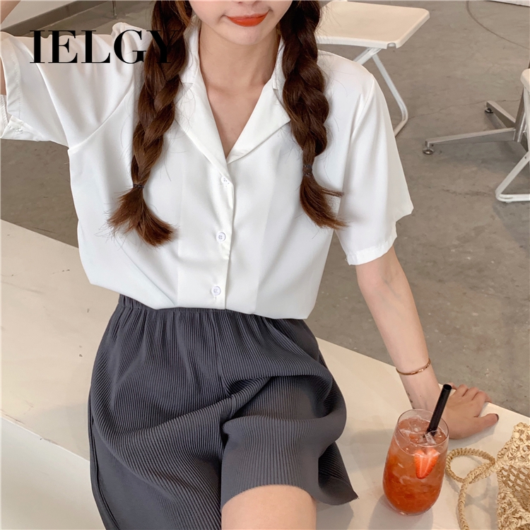 IELGY   Áo Sơ Mi chiffon Mỏng Tay Ngắn Thời Trang Mùa Hè Cho Nữ