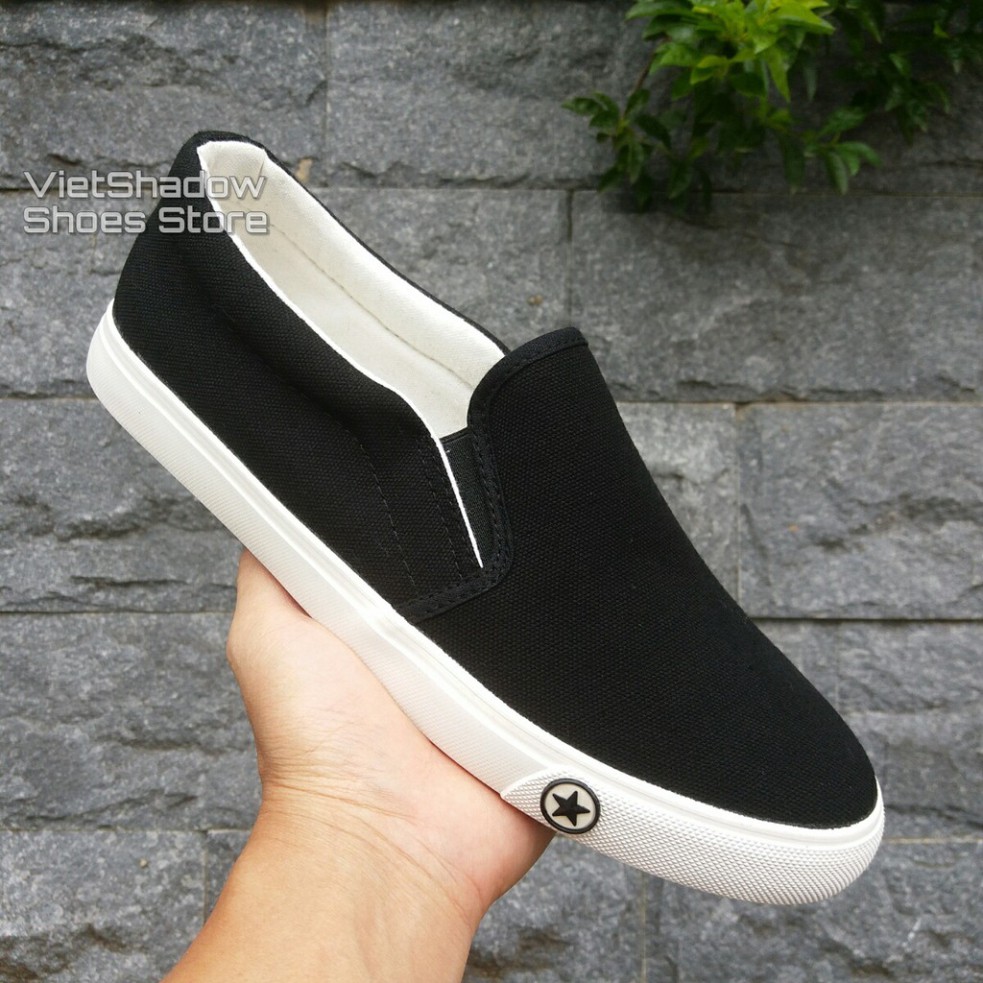 Tặng Nước Hoa Slip on nam nữ - Giày lười vải "little star" - Vải thô 3 màu đen, trắng và xanh navy - Mã A511