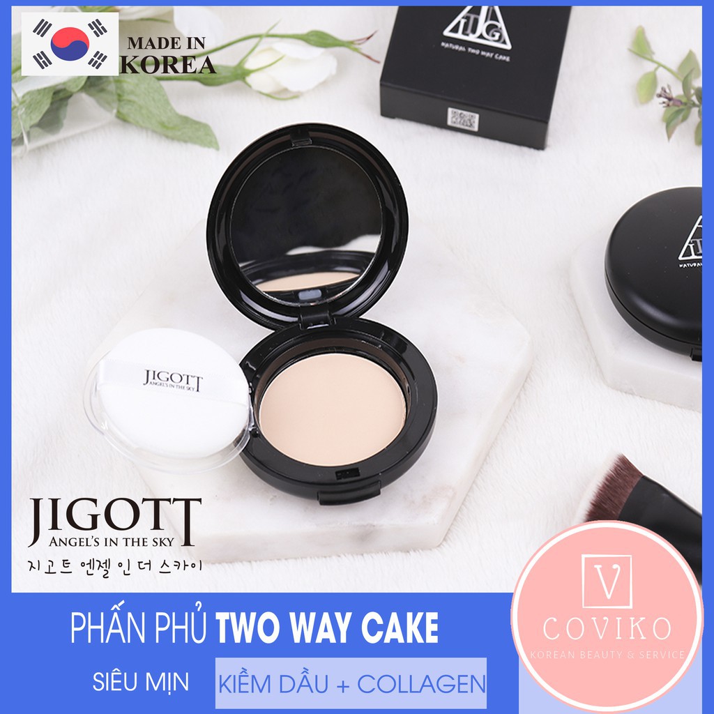 [Mỹ Phẩm Hàn Quốc]Phấn Phủ Kiềm Dầu Collagen Hàn Quốc Tone Màu Sáng Jigott Natural Two Way Cake Nude Beige 70g #21