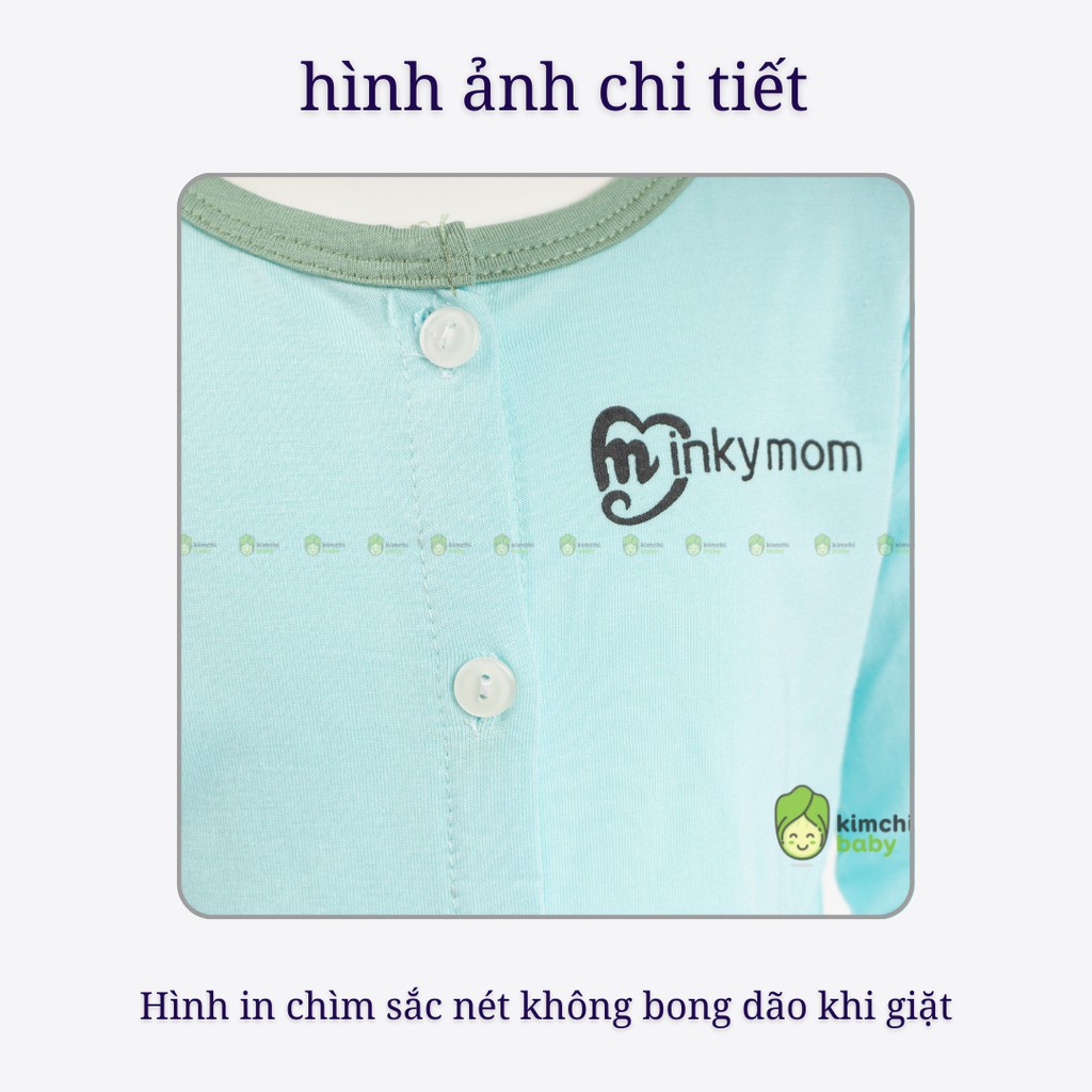 Bộ Sơ Sinh Bé Gái, Bé Trai Minky Mom Vải Thun Lạnh Cúc Giữa In Ngực Trơn Phối Viền, Bộ Dài Tay Cho Bé Thu Đông MKMSS2102