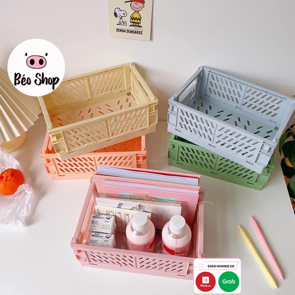 Giỏ đựng đồ đa năng , kệ đựng mỹ phẩm đồ dùng học tập decor bàn học bằng nhựa gấp gọn tiện lợi