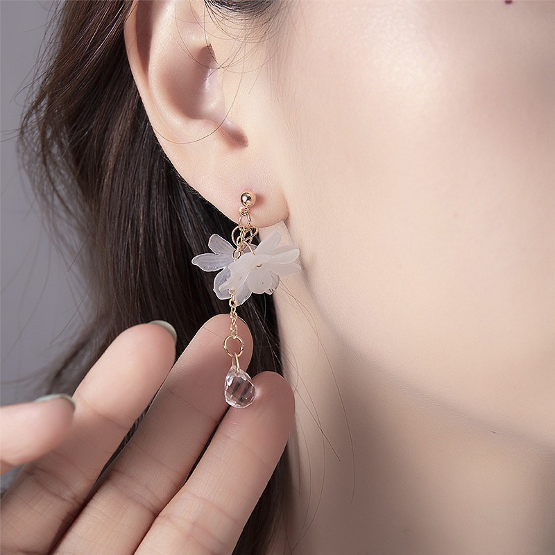 Khuyên Tai Dáng Dài Hình Bông Hoa Đính Đá C268