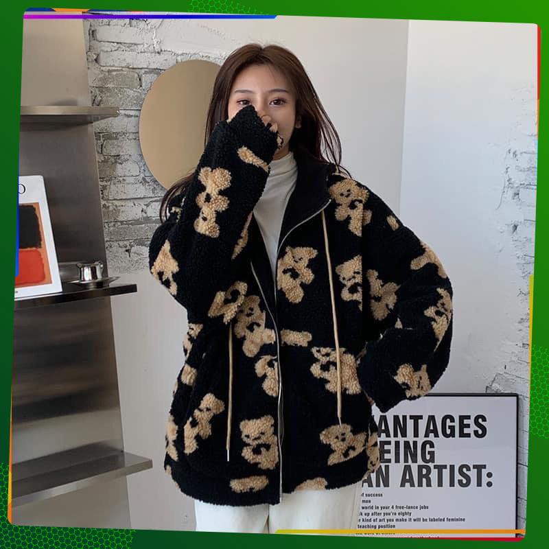 Áo Khoác bông hoạ tiết gấu dễ thương siêu ấm✌️2 màu ảnh thật | BigBuy360 - bigbuy360.vn