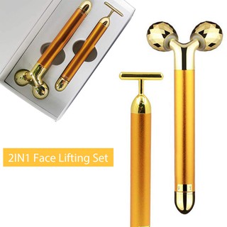 Bộ tạo đường nét khuôn mặt 2 trong 1 Con lăn 3D 24K Beauty Bar T Shape Máy mát xa mặt rung, điện xung, nâng cơ và làm săn chắc da mặt