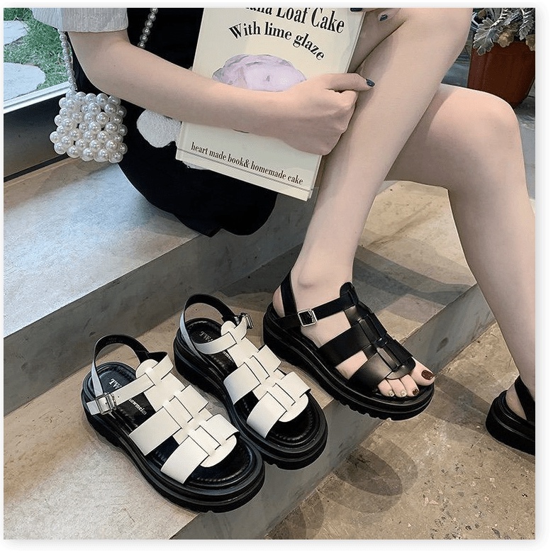 𝕊ℍ𝕆𝔼𝕊 ℍ𝕆𝕌𝕊𝔼 ⚡ Sandal nữ độn đế học sinh quai cao su đan GTA