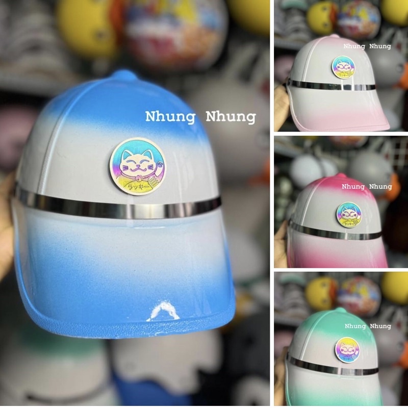 Nón bảo hiểm kết lưỡi trai tem mèo thần tài titan gr5 to loang màu có khoét sau nón