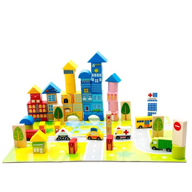 Xếp Hình Xây Dựng Thành Phố TOTORO KIDS, Bộ Ghép Gỗ Theo Mô Hình 62 Chi Tiết Cho Bé Tập Làm Kỹ Sư