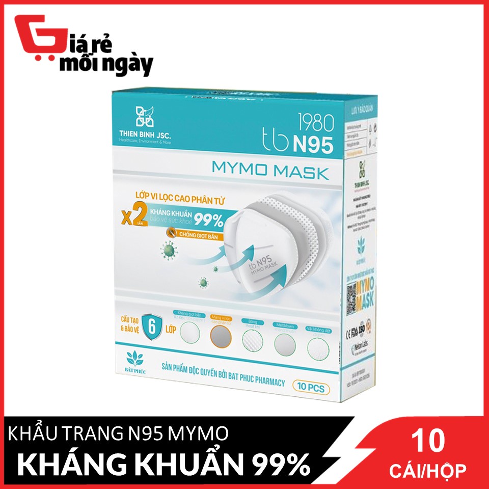 Khẩu Trang Y Tế N95 MYMO MASK X2 Kháng Khuẩn Diệt 99% Hộp 10 cái