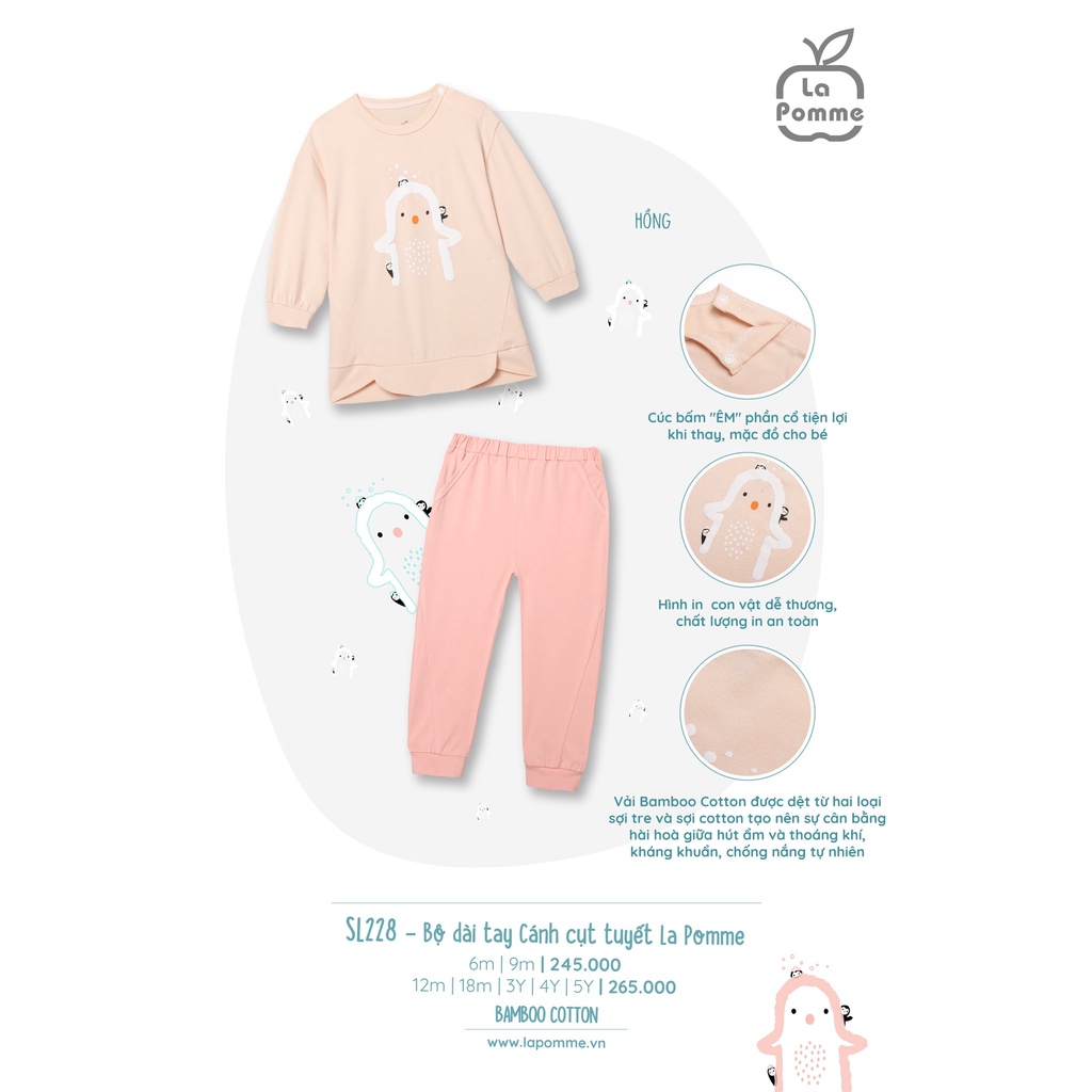 Bộ La Pomme Bamboo Dài tay bồng bèo cánh cụt tuyết cao cấp mềm mịn đáng yêu thấm hút tốt cho bé gái  SL228