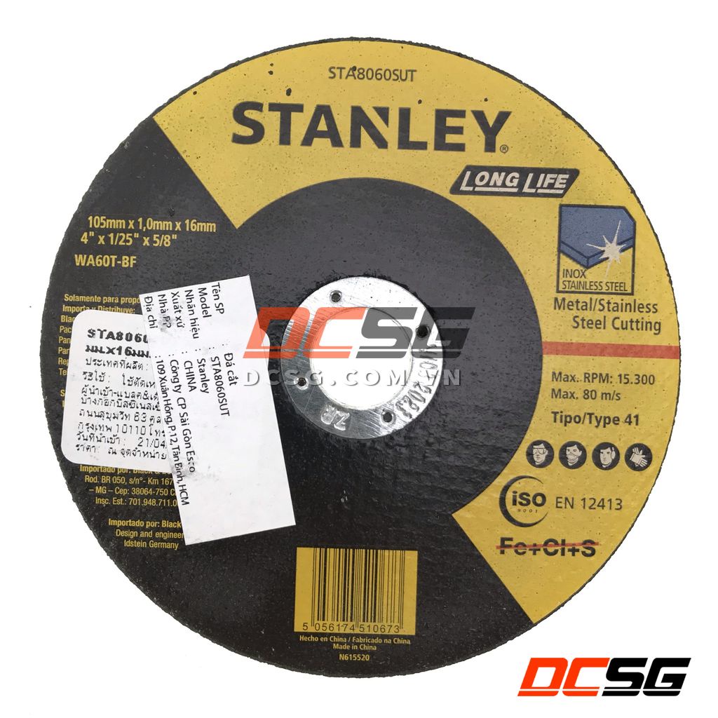 Đá cắt Inox 105x1x16mm Stanley STA8060SUT | DCSG