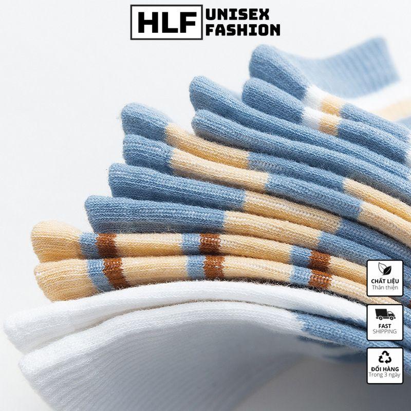 Tất vớ nữ Cotton cổ tròn in caro sọc xanh, tất vớ cổ cao HLFashion