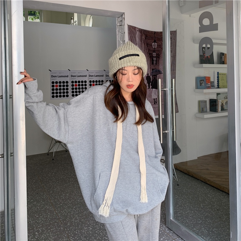 Áo hoodie SUXI dáng rộng họa tiết chữ thời trang cho nữ