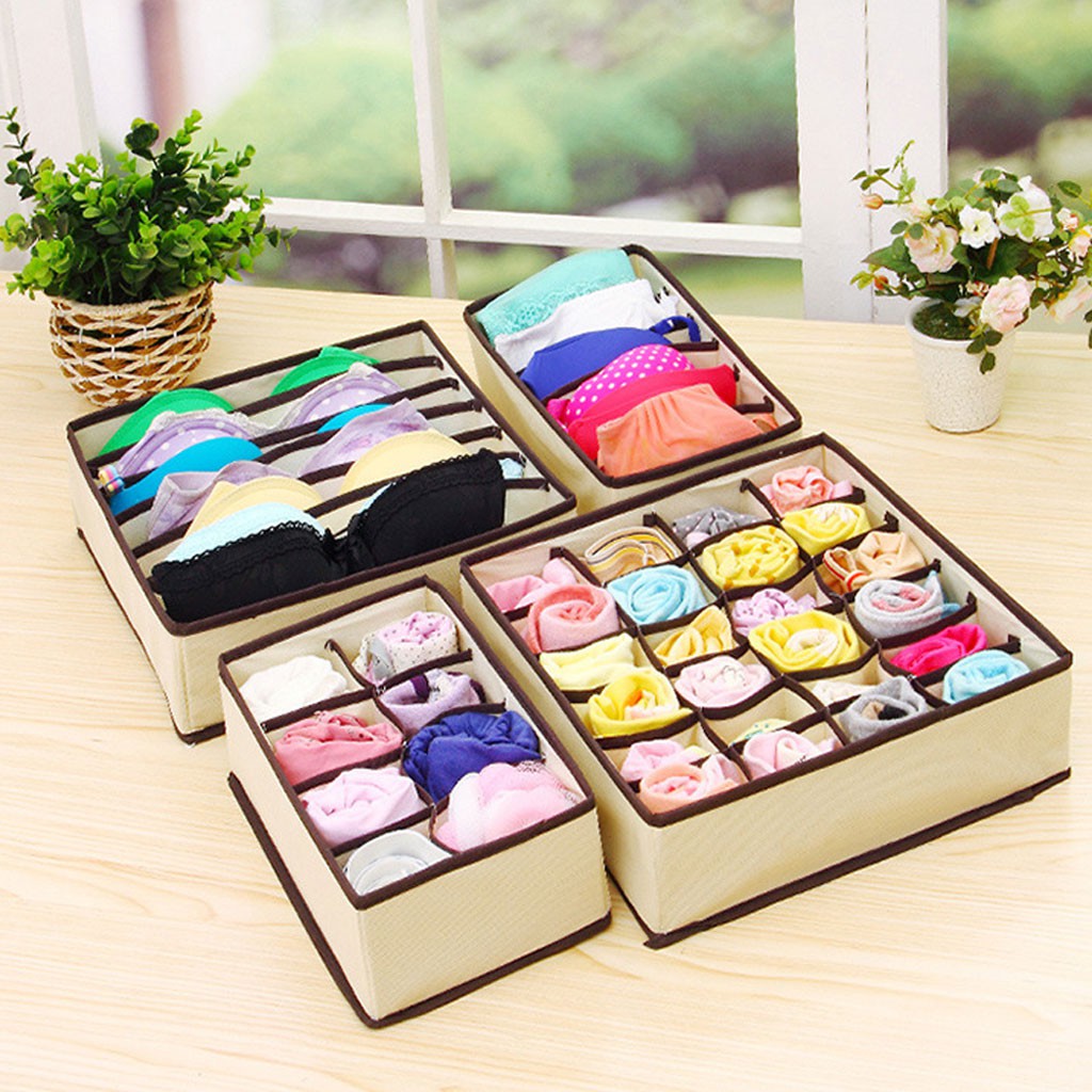 Set 4 hộp đựng nội y/tất chân và trang sức tiện lợi cho tủ ngăn kéo