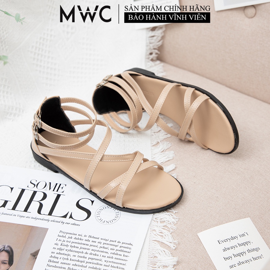 Giày Sandal Nữ thời trang MWC sandal nữ chiến binh quai mảnh dây chéo cá tính NUSD- 2873