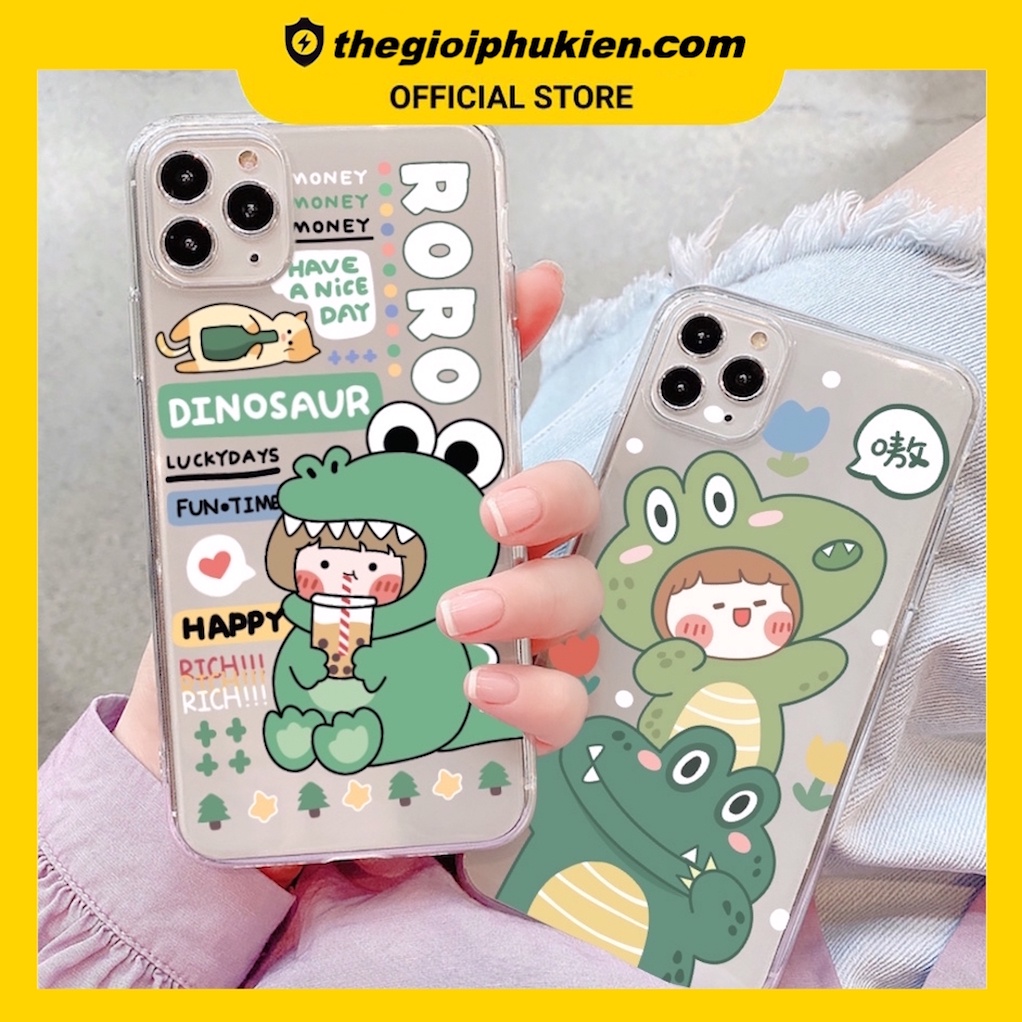 Ốp iphone - Ốp lưng silicon dẻo Roro Dinosaur trong suốt dành cho iphone 6 đến 14promax - t34