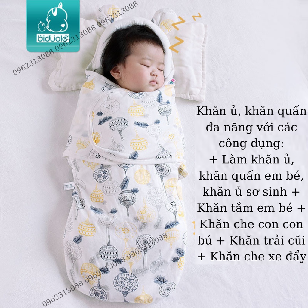 Ủ chũn, khăn quấn sơ sinh, khăn đa năng chất liệu cotton 2 lớp vô cùng mềm mịn - Mokids