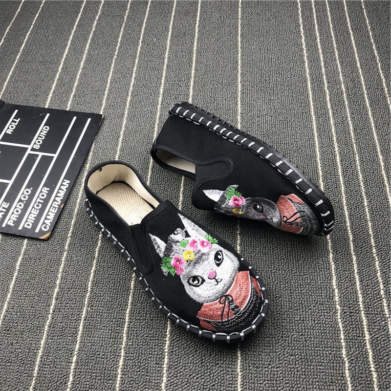 Giày Vải Đế Mềm Thoáng Khí Thêu Họa Tiết Xinh Xắn Theo Phong Cách Xuân Hè Dành Cho Nữ / Size 35-40 /