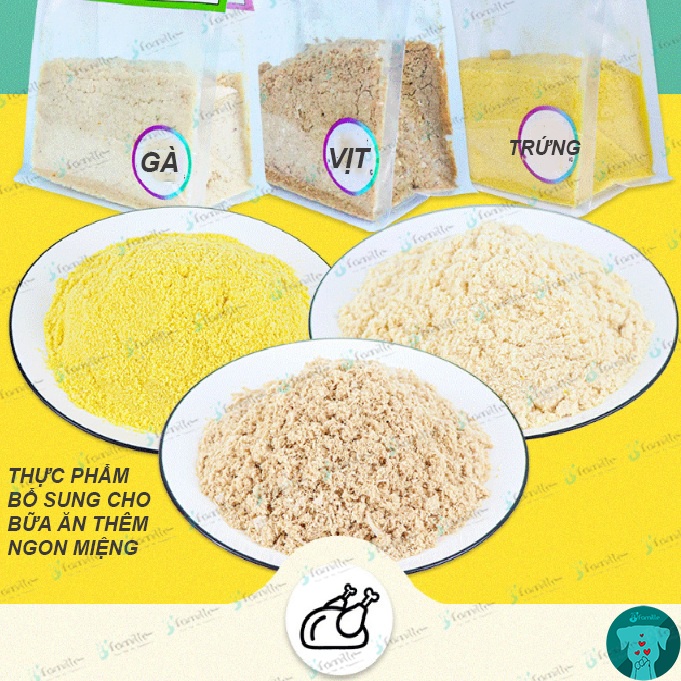Thức ăn chó mèo JFamille, ruốc - chà bông xù vị Gà, Vịt, Lòng đỏ trứng. Bổ sung Vitamin và Protein. JF177