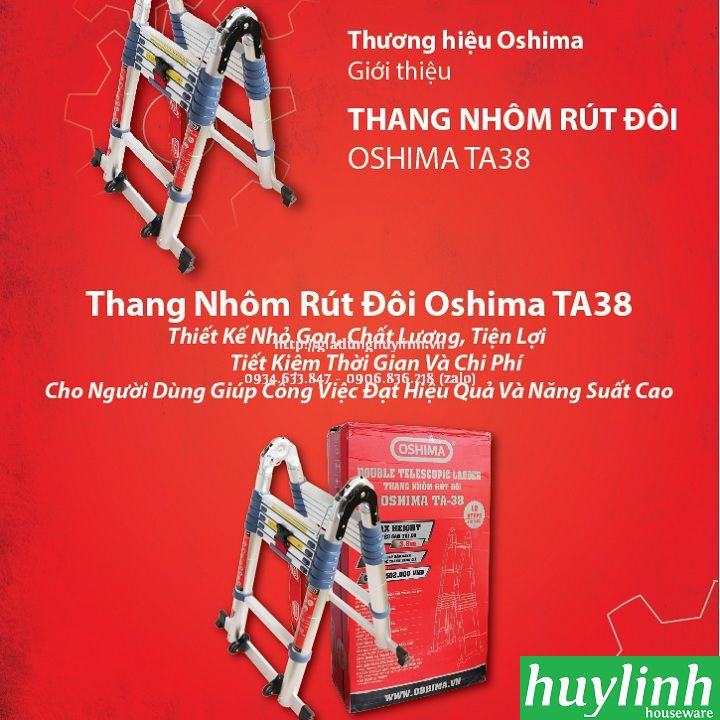 Thang nhôm rút đôi chữ A Oshima TA-38 - 3.8 mét