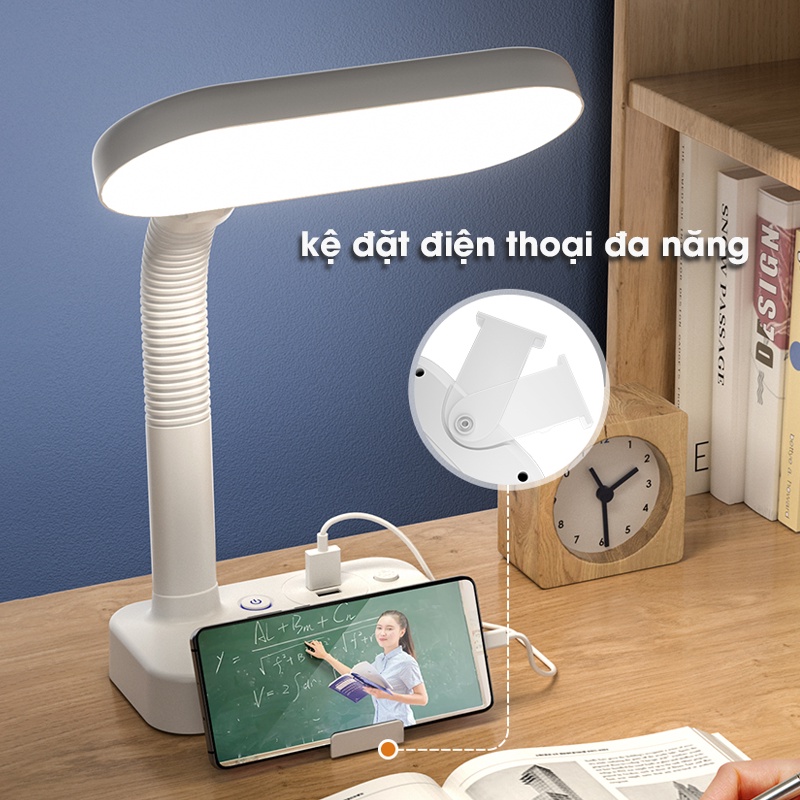 Đèn Học Để Bàn Kèm Ổ Điện Tiện Lợi - Đèn Bàn Học Sinh 3 Chế Độ Có Ánh Sáng Chống Cận Canashop