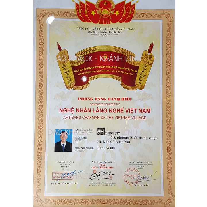 Dao thái nhà bếp KHALIK DKLDTPCD003 bản vuông cán gỗ xoan, siêu sắc bằng nhíp xe ô tô chuẩn làng nghề rèn Đa Sỹ