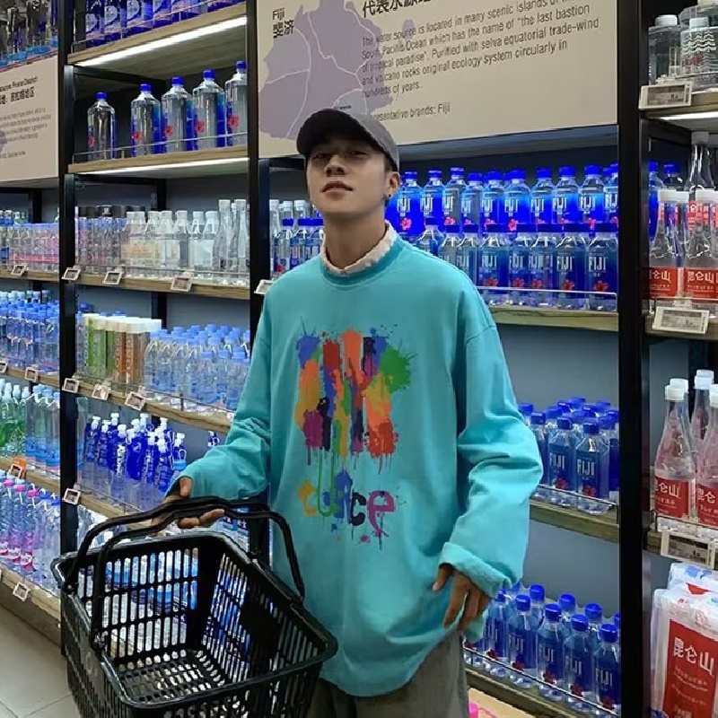 Áo Thun Tay Dài Dáng Rộng In Chữ Phong Cách Hàn Quốc Thời Trang Cho Nam Size M-5XL