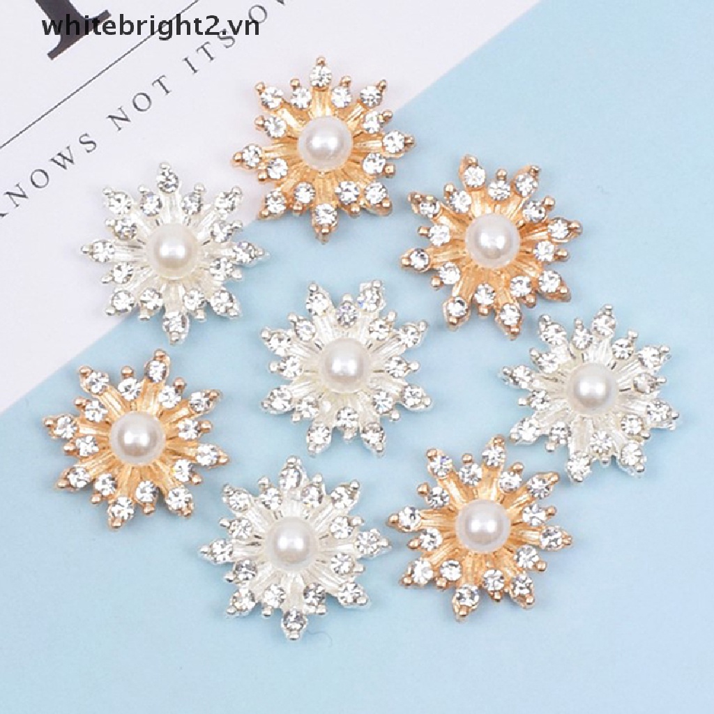 10 Nút kim loại hình bông tuyết đính đá trang trí xinh xắn