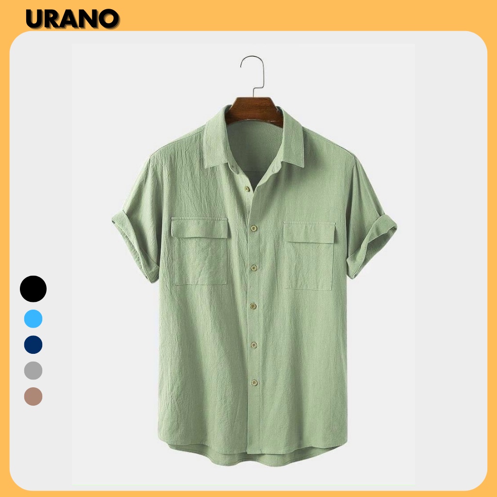 Áo sơ mi nam URANO, áo đũi nam ngắn tay phong cách Hàn Quốc trẻ trung, lịch lãm