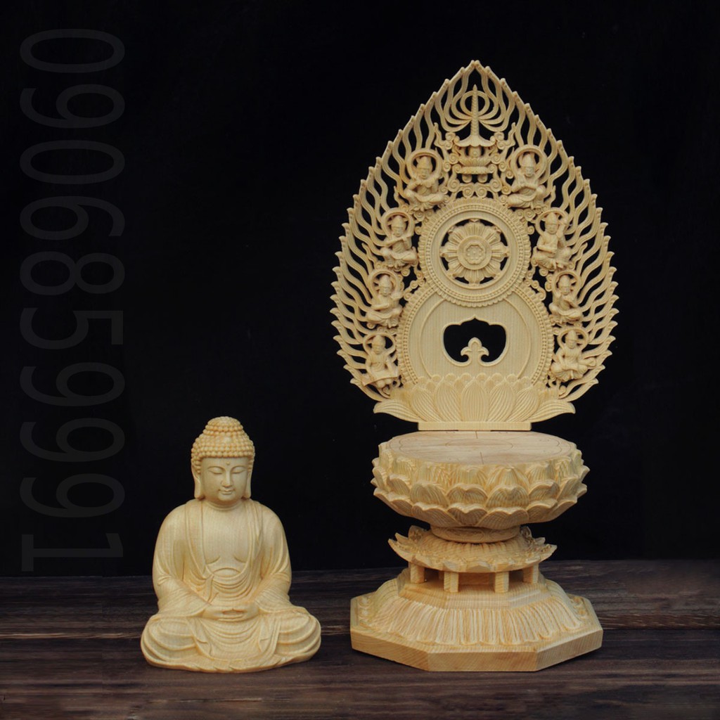 Tượng gỗ Thích Ca Mâu Ni có chân đế cao 28cm - Gỗ Hoàng Dương