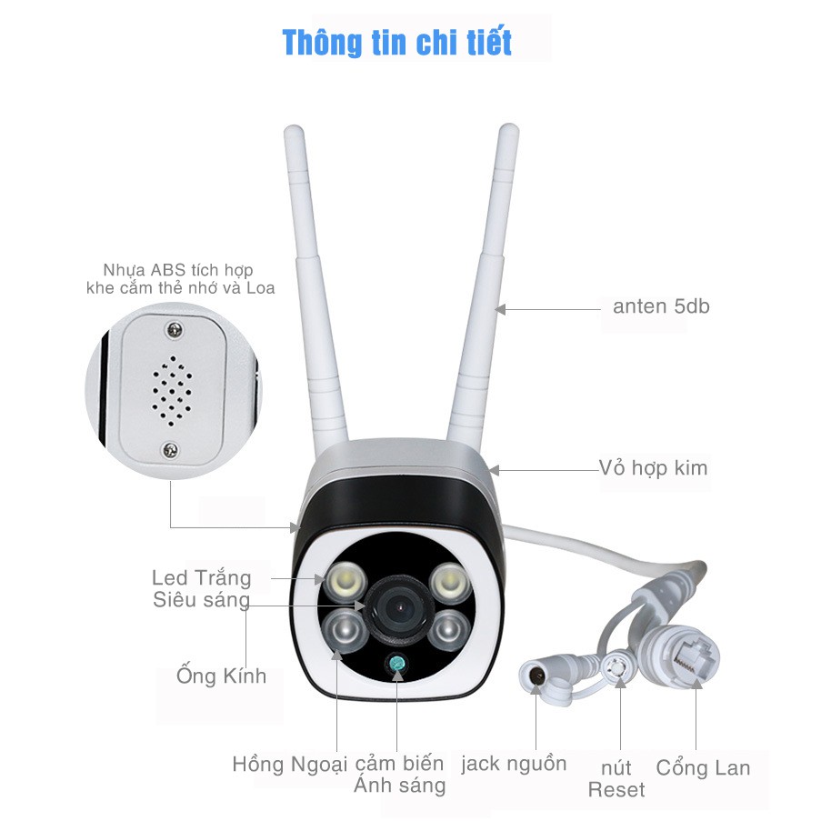 Camera Yoosee Ngoài Trời 3.0 Mpx 1296 Pixel - Tiếng Việt - Chống nước - Xem Đêm Có Màu - BH 24 Tháng