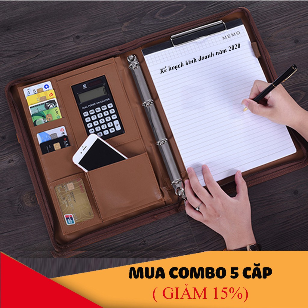 [COMBO 5 SP ]Cặp Đựng Tài Liệu Hồ Sơ Ipad giấy A4 Đa Năng Nhiều Ngăn ( Tặng Máy tính + tệp A4 + Túi hồ sơ trong) | BigBuy360 - bigbuy360.vn