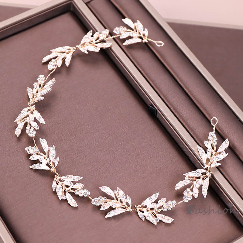 Băng Đô Cài Tóc Hình Lá Đính Đá Sang Trọng Cho Cô Dâu