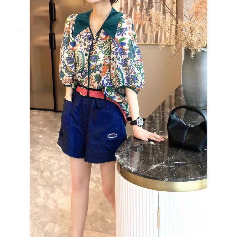 Bộ Áo Sơ Mi In Hoa + Quần Short Ống Rộng Thời Trang Mùa Hè Cho Nữ