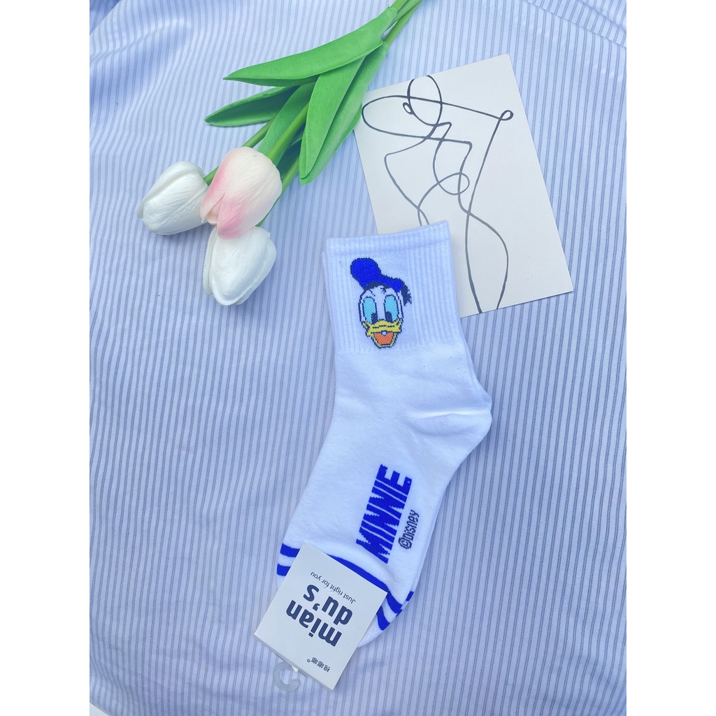 Tất trắng Muzini vớ cổ cao in họa tiết nhân vật hoạt hình cực xinh TN213