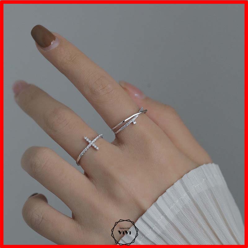 Nhẫn bạc Ý bộ đôi thời thượng Plus/Live – Nhẫn nữ nhẫn bạc cao cấp ViVi_Gift